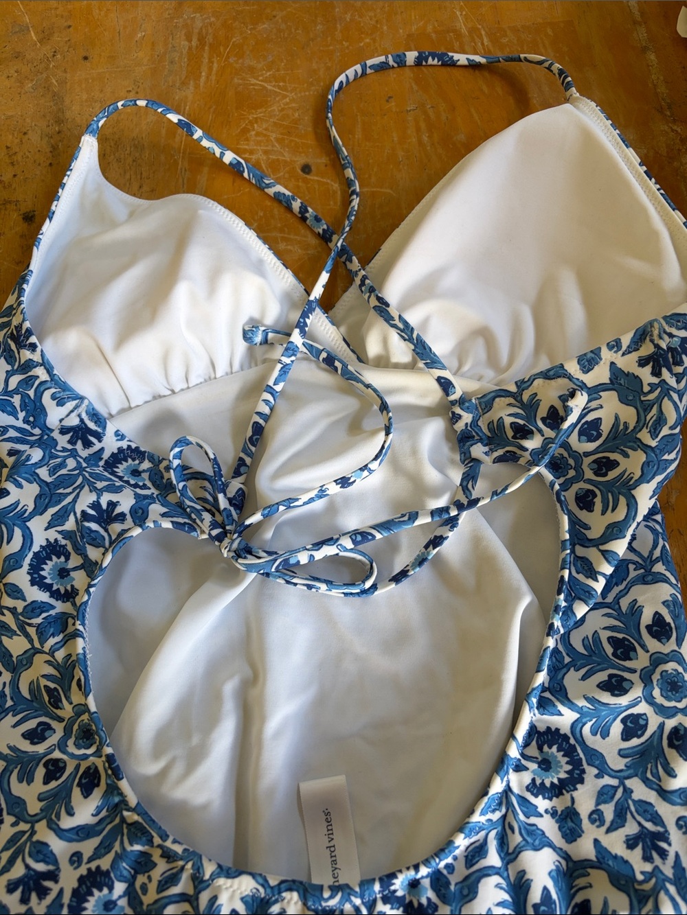 Women’s Blue Floral One-Piece Swimsuit with Crossback Straps, Padded Cups, M - Picture 4 of 11